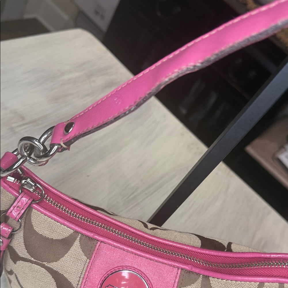 Coach Pink and Brown Signature Small Hobo Bag - Picture 6 of 14